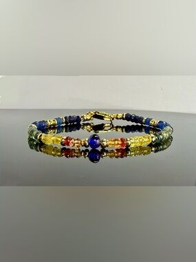 One of a kind multicolored sapphire bracelet in 18k gold vermeil.